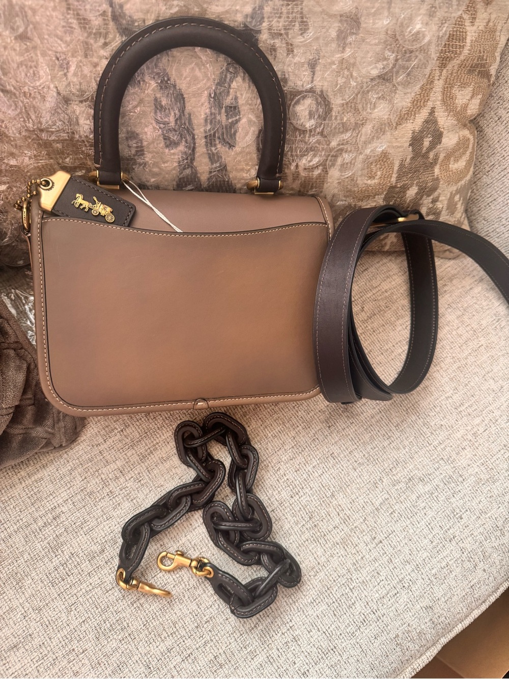 Coach Dark Stone Top Handle Satchel with Chain, Detachable Strap, Gold Hardware - Picture 13 of 13